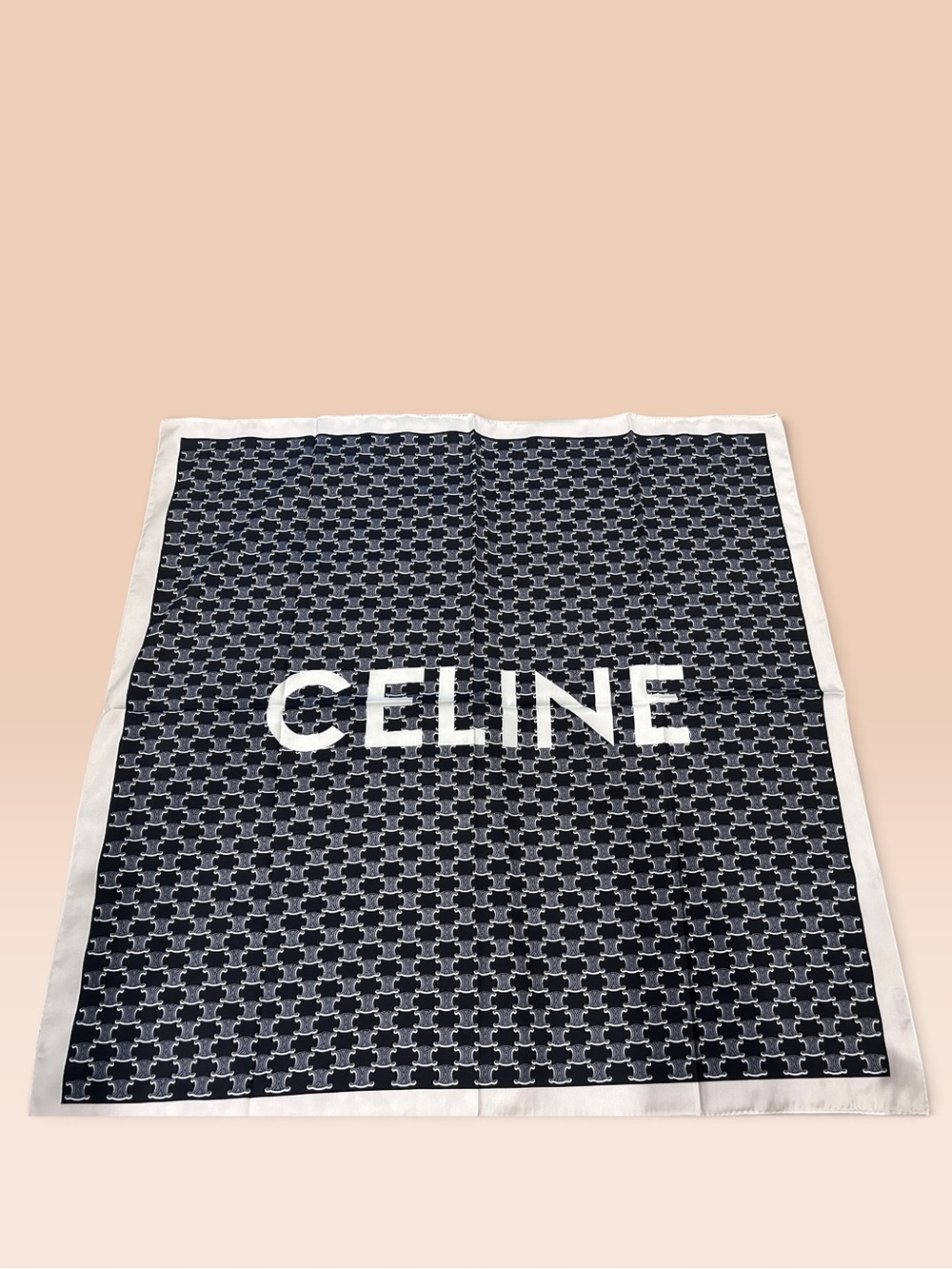 Designer Black & White Triomphe Logo Pattern Silk Scarf